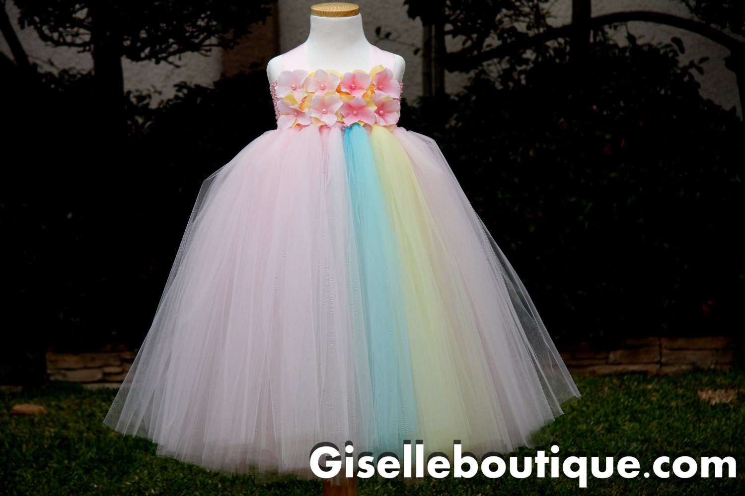 Flower girl dress Light Pink and Yellow Flowers Tutu Dress.baby tutu dress, toddler tutu dress, wedding, birthday, Newborn, 2t,3t,4t,5t