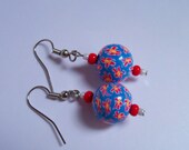 Millefiori Polymer Clay Beaded Earrings, red flowers
