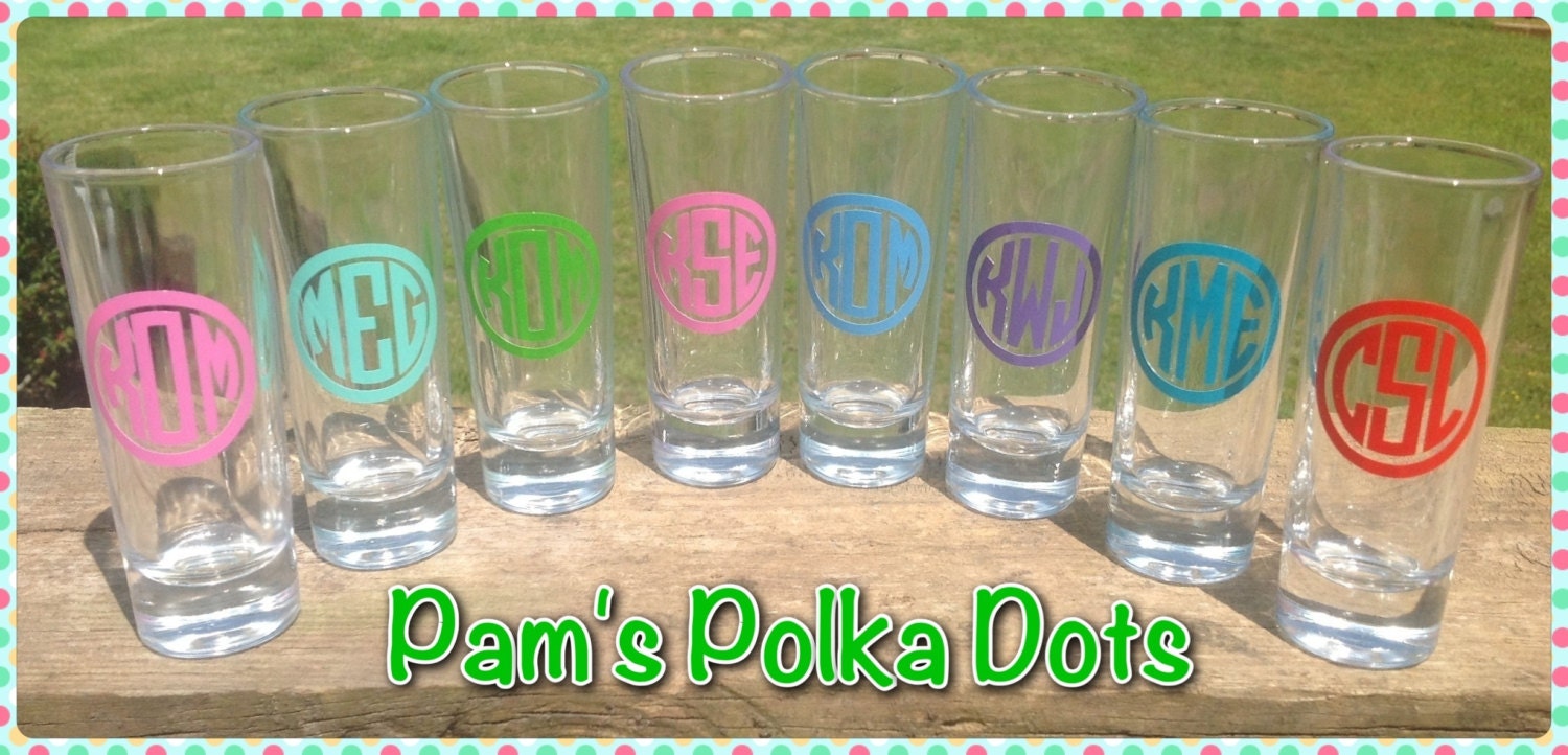 Set of 8 Personalized MONOGRAMMED SHOT GLASS Groomsmen Best Man Bridesmaids Bachelor Bachelorette Party