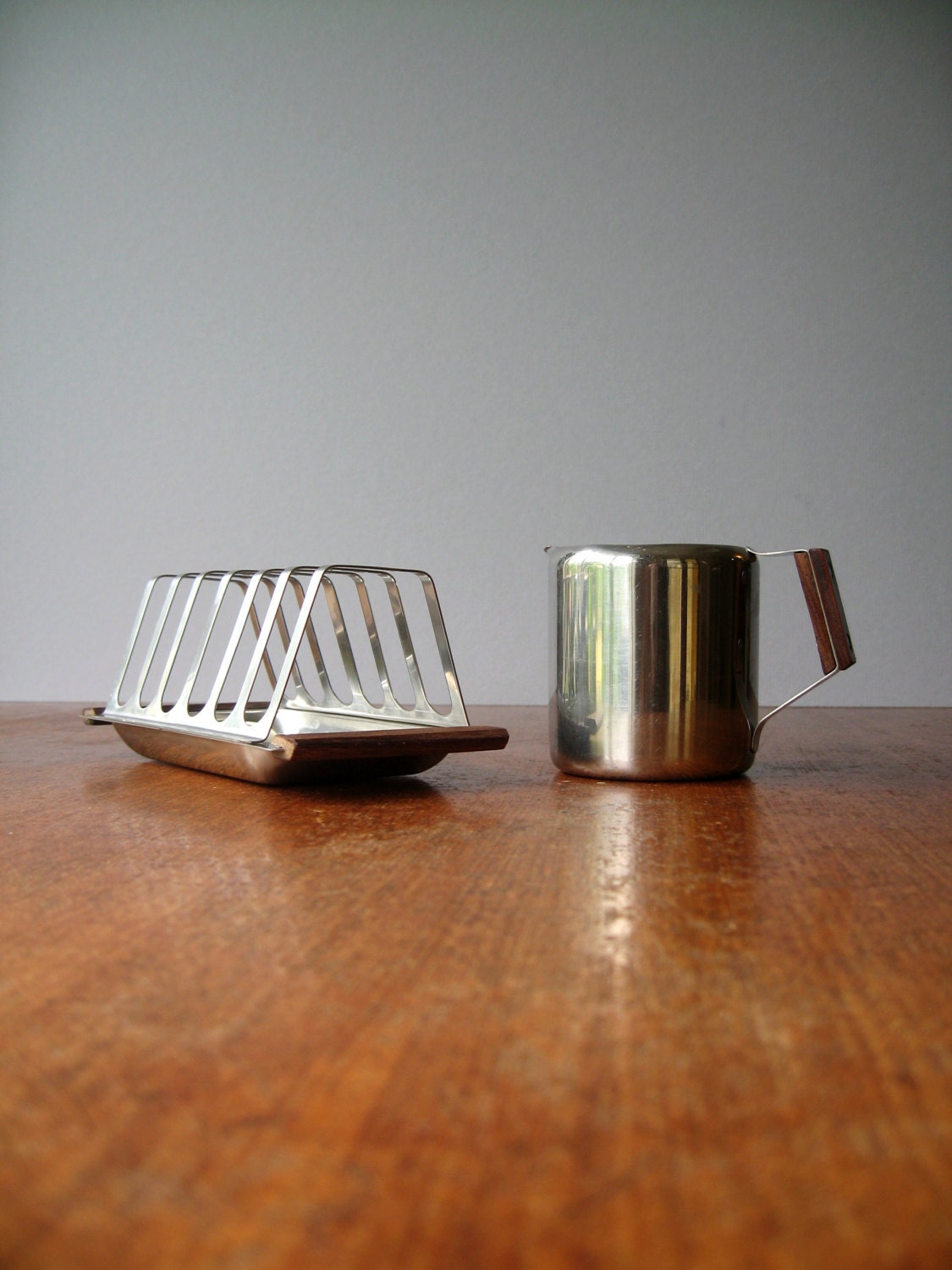 Vintage Danish Modern Stainless Creamer / Toast Rack