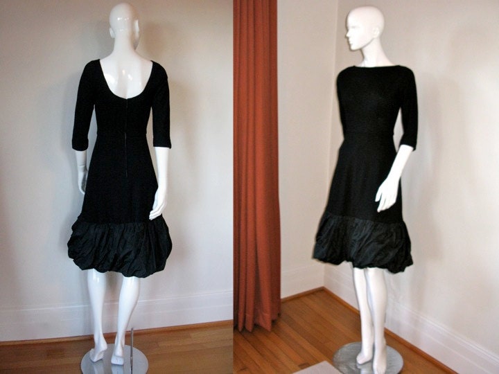 Vintage 1940s 1950s Jerry Gilden Spectator Black LBD Party Prom Dress