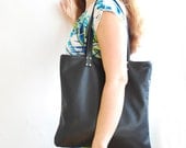 Black Leather Tote Bag.  Lined.