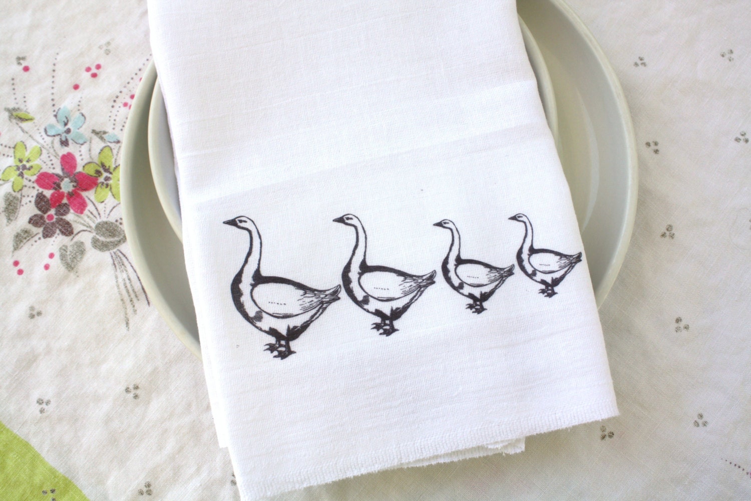 Kitchen Tea Towel with Goose Family