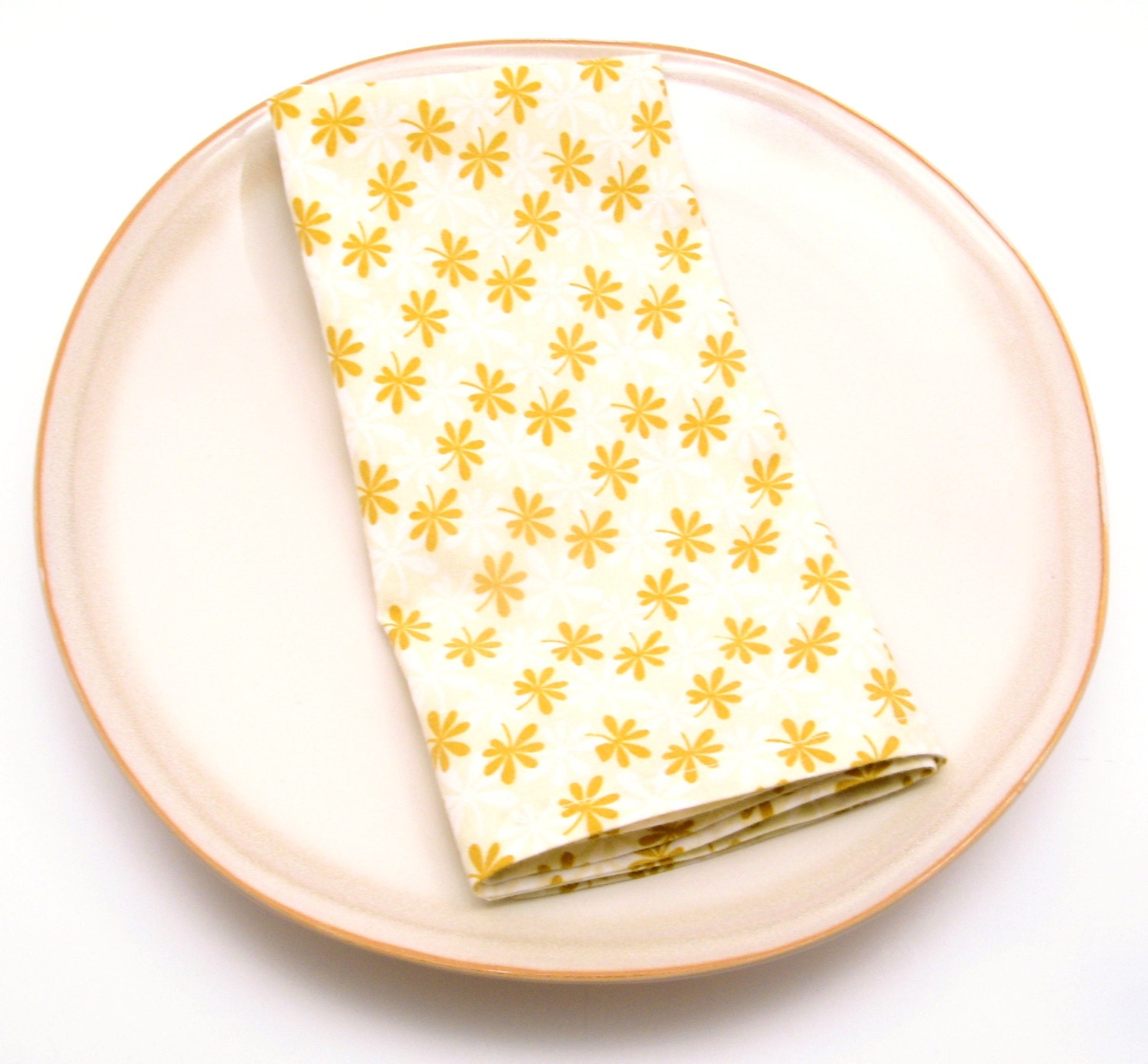 Mustard and White Cloth Napkins, Golden Yellow Floral, Made to Order, 18 Inch, Set of Four