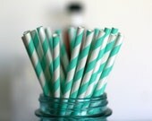 Aqua striped straws 25 straws