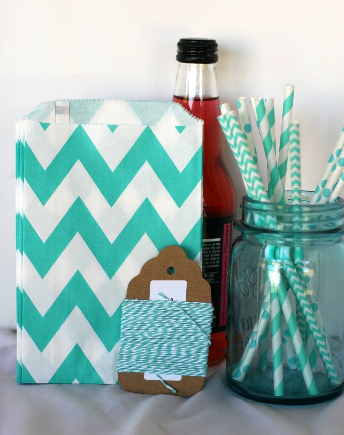 Aqua chevron treat bags, candy bags, cookie bags, gift bags