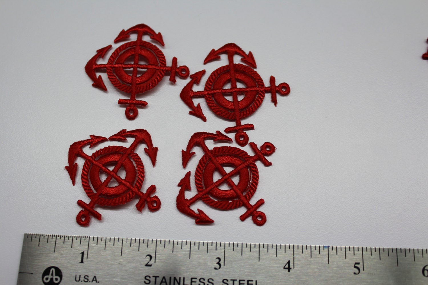 4 pce. RED rayon ANCHORS nautical boating  ship appliques trimming crafts trimming shop Catherine Cole Studio halloween costume