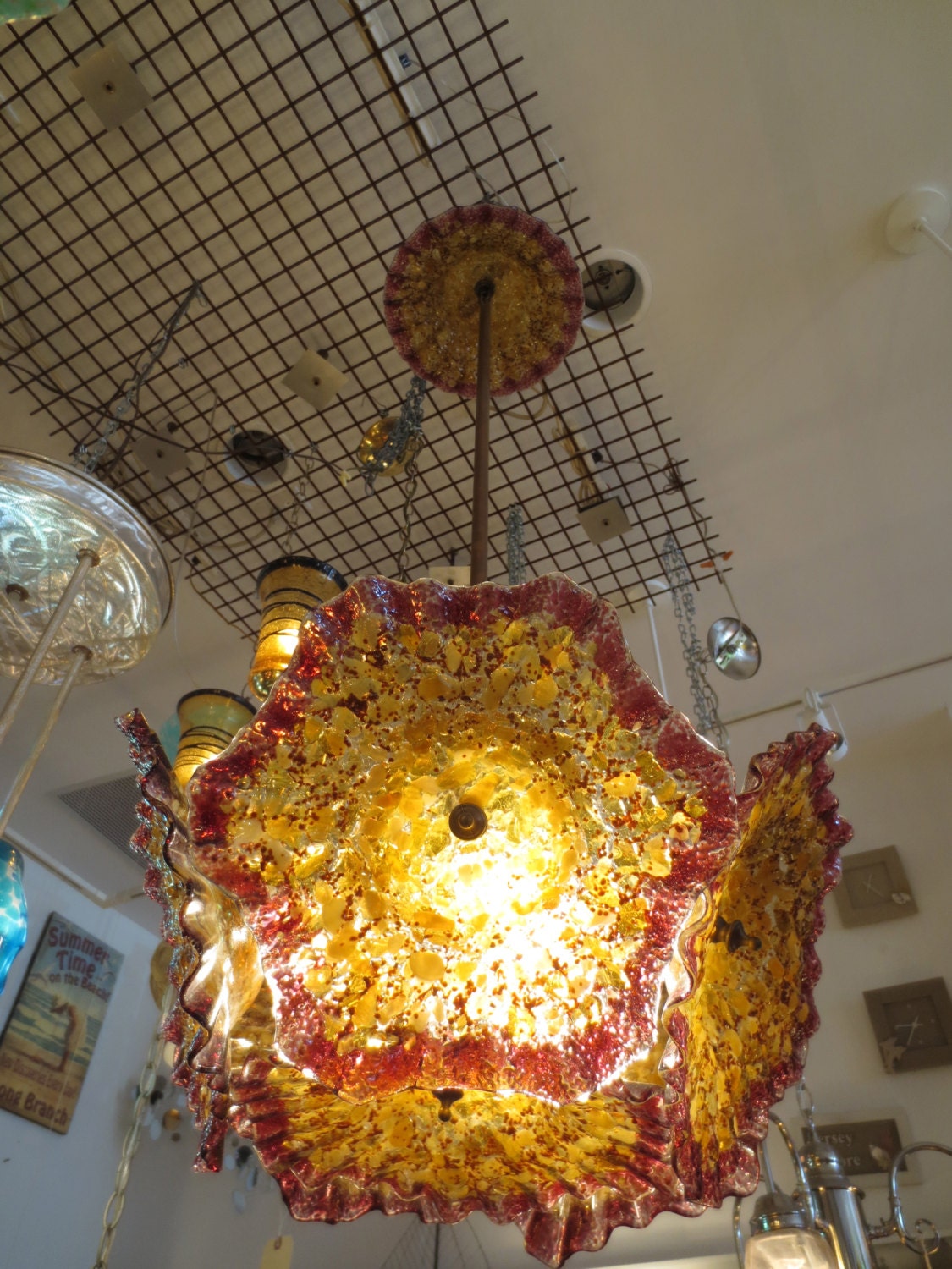 Blown Glass Chandelier - Glass Chandelier - Multicolored Flower Light - Lighting - Lamp - Chandelier