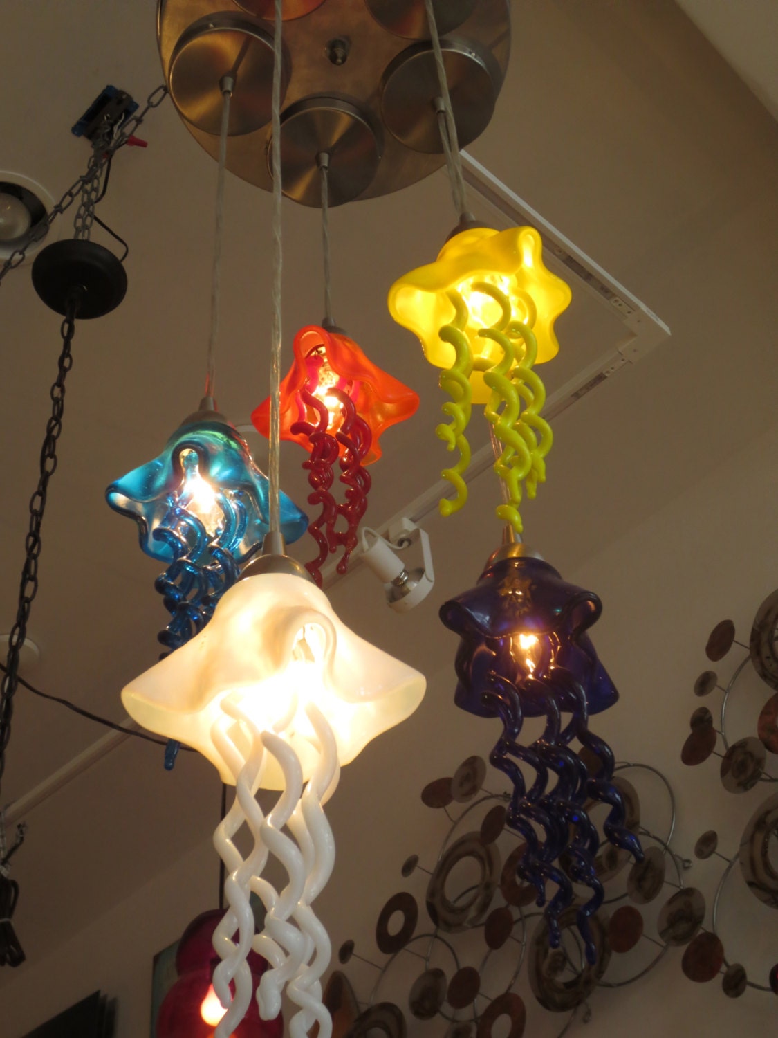 Jellyfish Chandelier - Pendant Light - Hanging Lamp - Glass Lighting - Hand Blown Glass