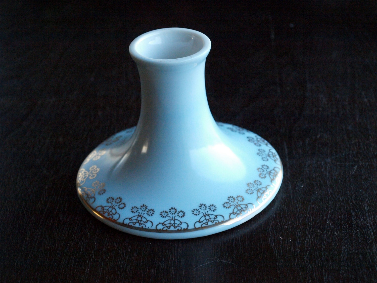 Vintage Art Deco Blue and Gold Foil Floral Candle Holder / Candlestick