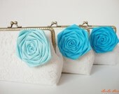 bridesmaids gift Set of 3 Clutches with Blue flowers or You Choose Lining, Flower, and Personalization