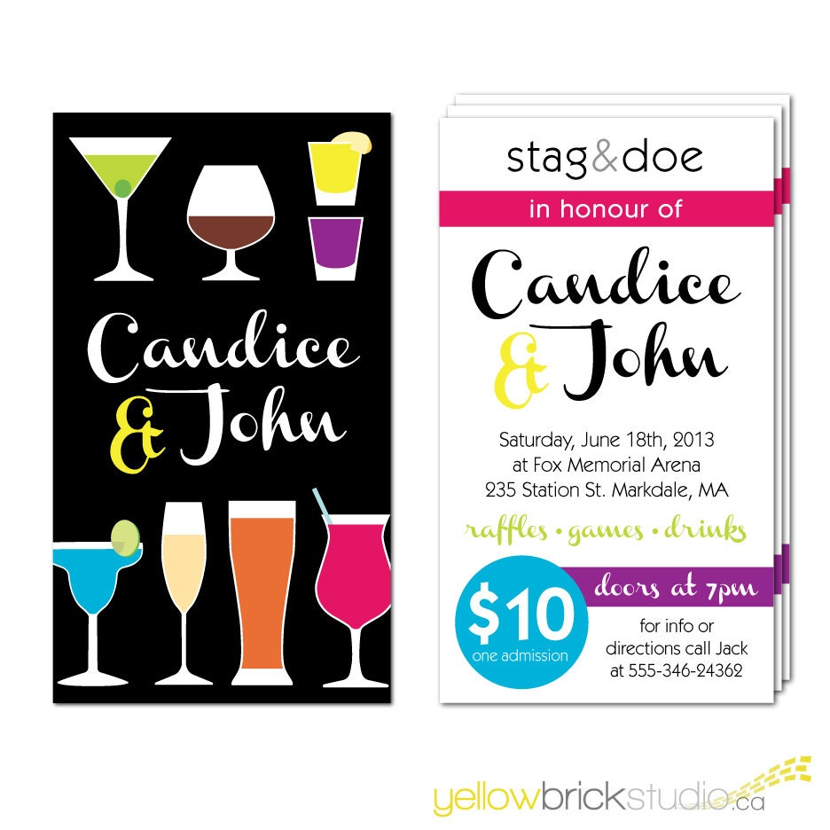 Stag & Doe Tickets - Bar Drinks - 250 double sided tickets and digital poster by YellowBrickStudio