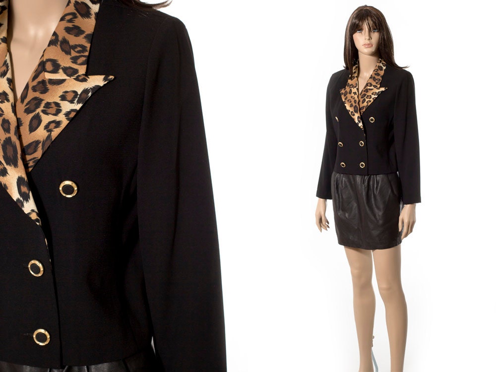 Vintage animal print and black double breasted blazer jacket