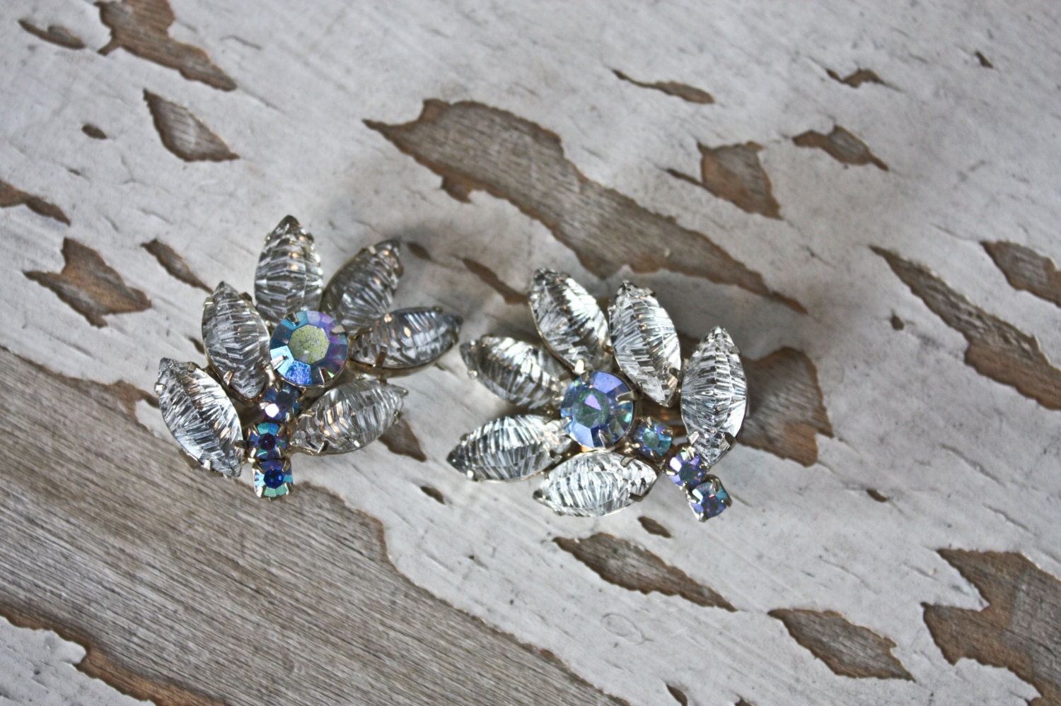 Vintage 1930's Marquis Cut Clear Rhinestone Cluster Earrings