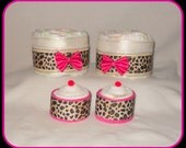 TWO Leopard Themed Mini Diaper Cakes & Diaper Cupcakes-Great Decoration For Jungle/Safari Themed Baby Shower