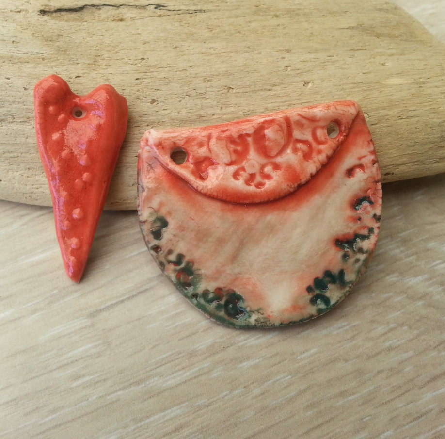 A Bag of Love ceramic  porcelain pendant plus heart charm  art beads