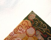 Vintage Sun needlepoint,, green and gold abstract wall hanging tapestry