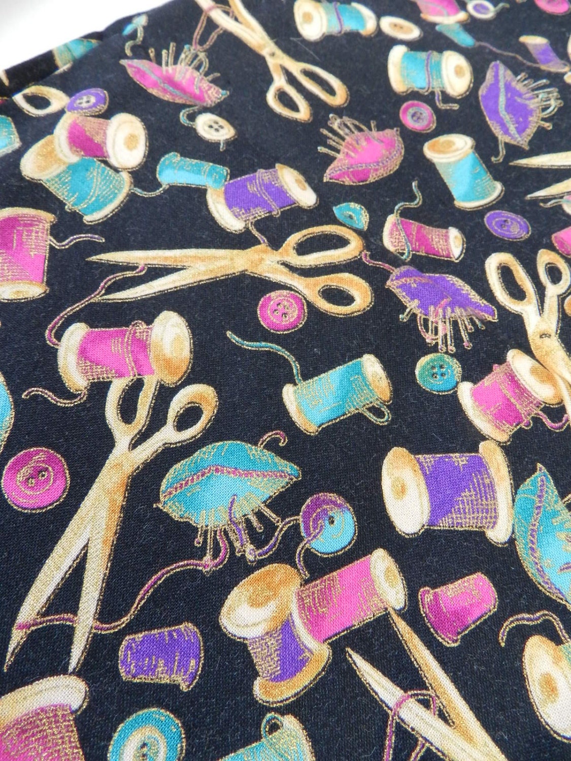 Destash Antique Etching Hoffman California Sewing Theme Notions Thread Pins Cotton Fabric