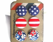 Patriotic Studs, 3prs fabric button earrings,stars & stripes and flowers, red stripe studs, navy studs, flower studs, summer fashion
