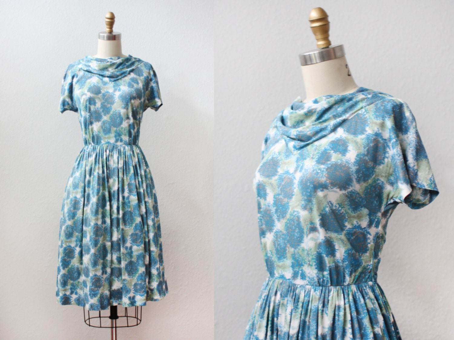 1960s dress / HANKIE NECK Floral Dress / S M