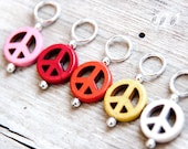 Snag Free Stitch Markers, Multicolored Peace Signs, Gemstone, Pink, Red, Orange, Yellow, White, Set of 5