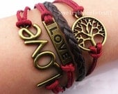 jewellery wish tree, love & big love bronze Charm Bracelet cotton ropes Leather Bracelet best chosen gift Friendship gift   837