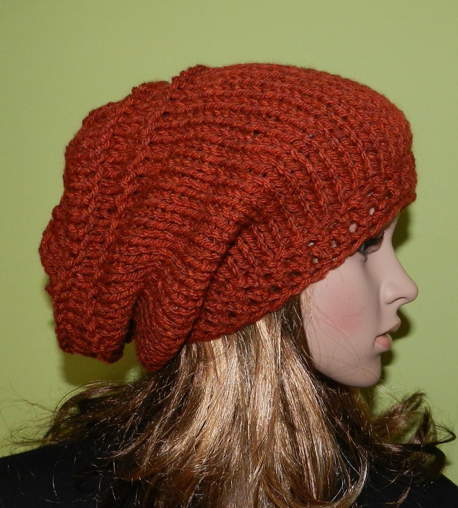 Hand Knit Slouchy HIPPIE Hat, Women/Teen Slouchy Chunky Medium Beanie, Chunky Slouch Cap, Boho Cap, Hippie Beanie SPICE