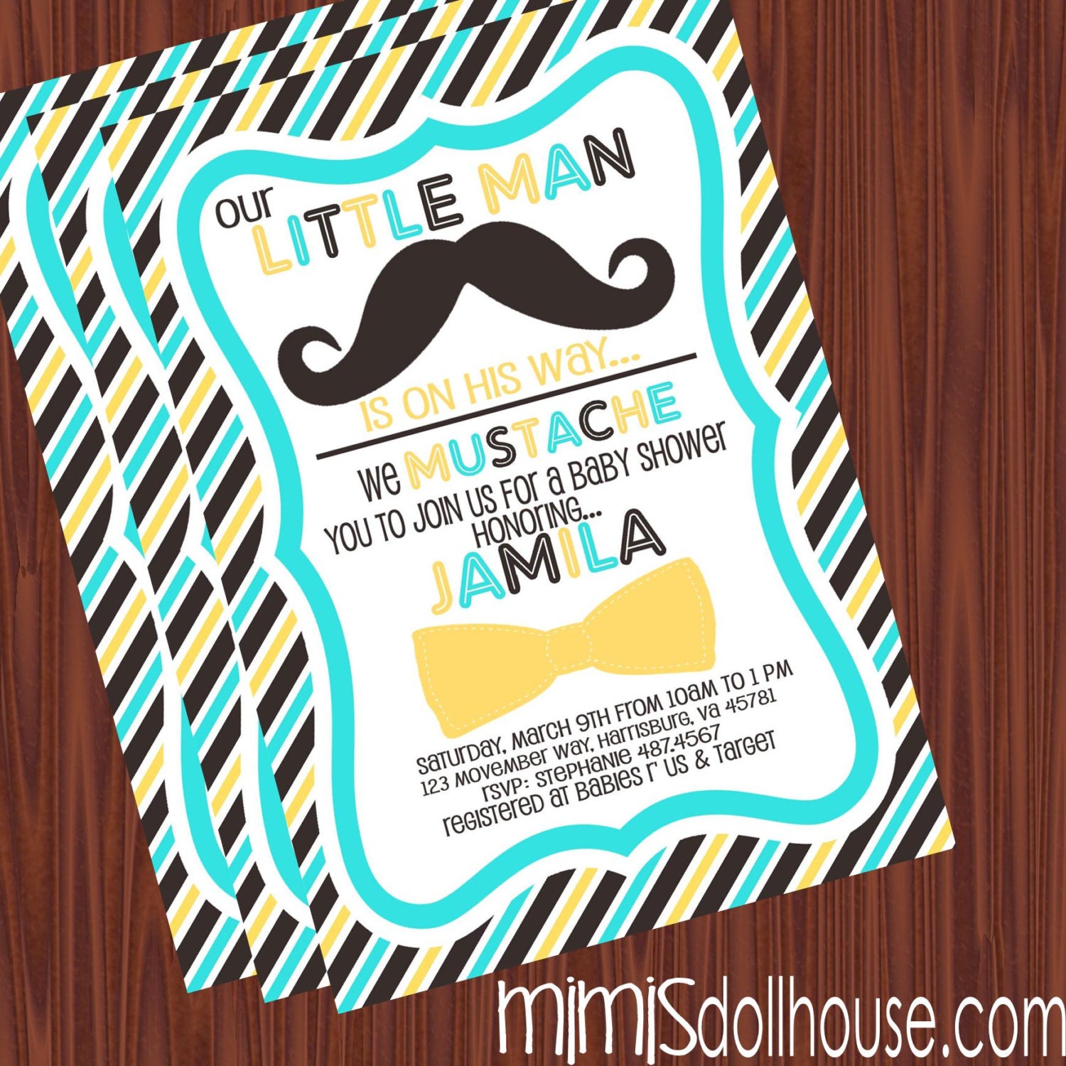 Little Man Invitation- Printable Mustache Bash Baby Shower Invitation- Little Man Mustache Bowtie Invitation PDF/JPEG