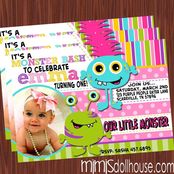 Monster Party Invitation- Friendly Monster Invitation- Monster Birthday invitation PDF/JPEG Il_570xn