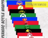 INSTANT DOWNLOAD Superhero Logo Water Bottle Wrappers, Superhero Bottle Wraps - PRINTABLE