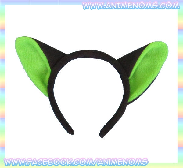 Lime Green Kitty Cat Ears Headband - 1/2" Flexible Band Black AntiPill Fleece Child Teen Adult Neko Geek Summer Cute Kawaii Anime Cosplay