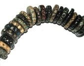 21 x Handmade Ceramic Stoneware Disk Beads Set Brown Green Earthy Rustic Primitive