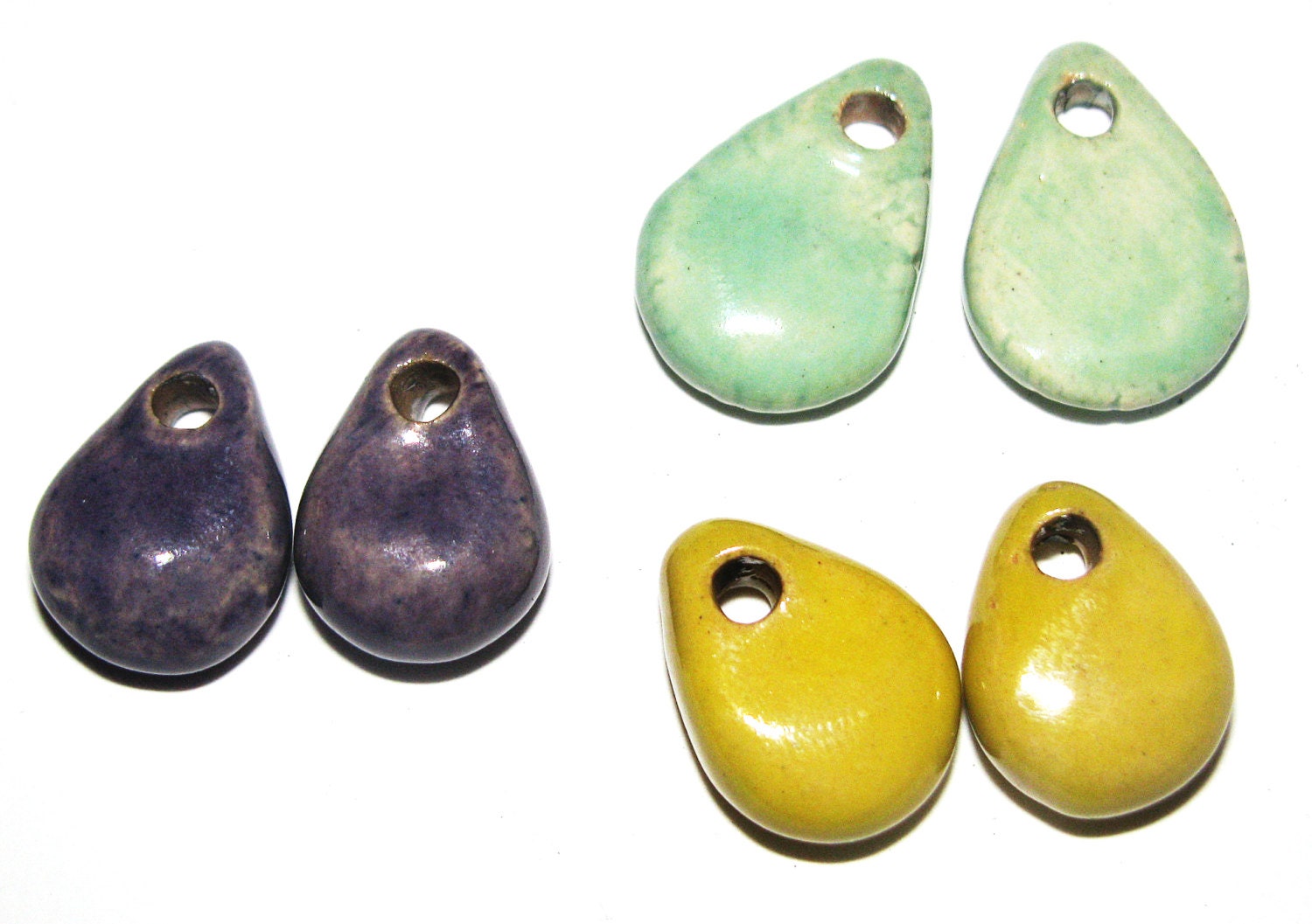 Handmade Ceramic Stoneware Earring Charms - 3 Pairs Components Yellow Purple Aqua