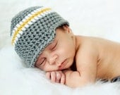 Newsboy Hat Cap Newborn Photo Prop Baby Boy Chic Gray White Mustard Yellow Stripes