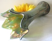 Vintage Antique Fenton Funeral Iridescent Green Flower Vase
