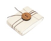 Cream Leather Journal or Sketchbook with Round Button, Pocket Sized, Handbound Coptic Stitch - 2 3/4" x 3 3/4"