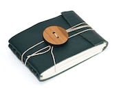 Rustic Leather Journal or Leather Sketchbook with Oversized Wooden Button, Pocket Sized Notebook, Emerald Green