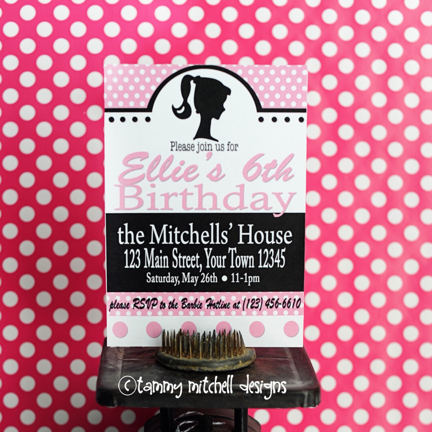 The Vintage Barbie Inspired Pink and Black Party Printable Invitation
