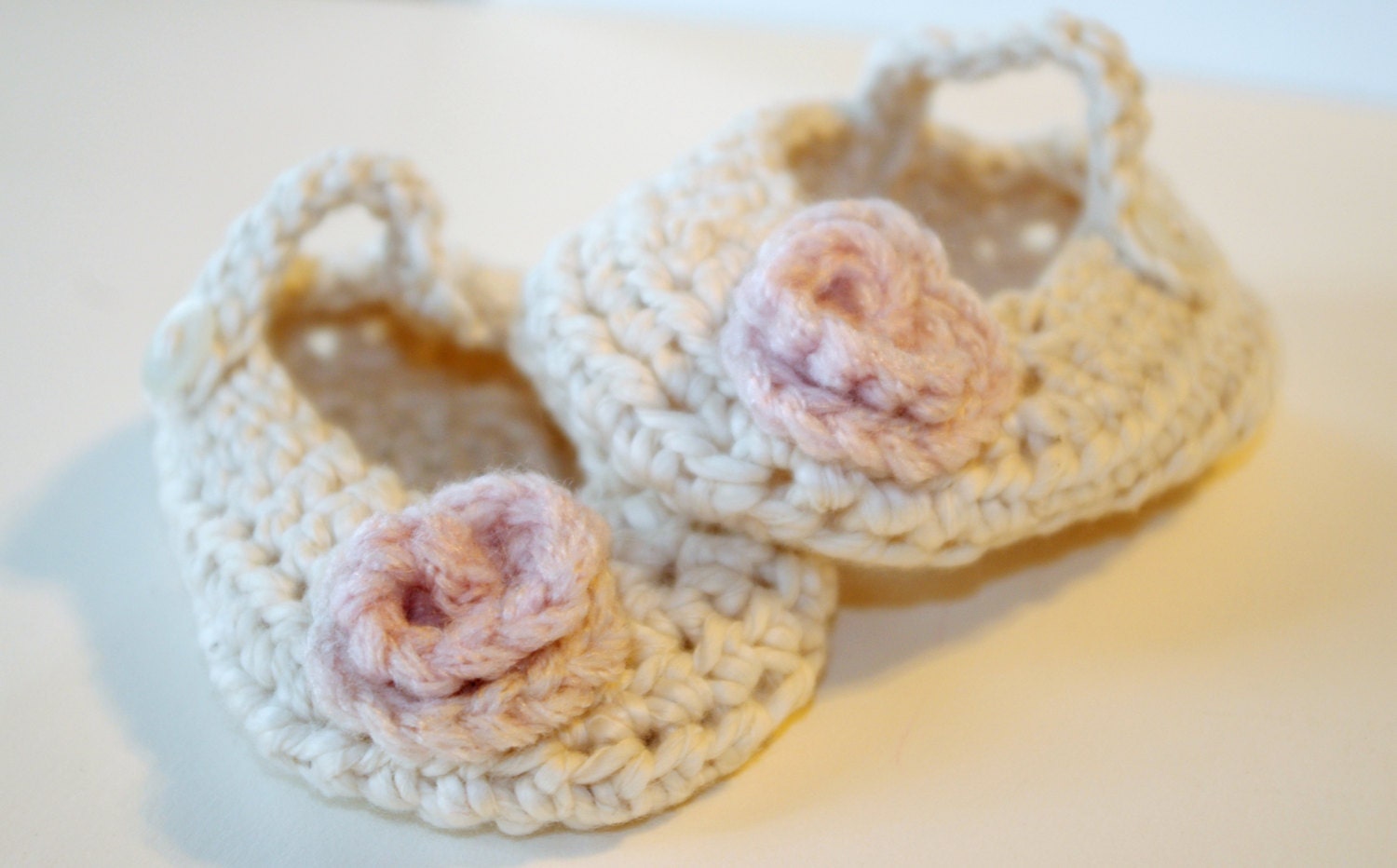Crocheted Baby Mary Janes  - Victorian Rose Baby Booties - Cotton Yarn - Handmade Mary Janes