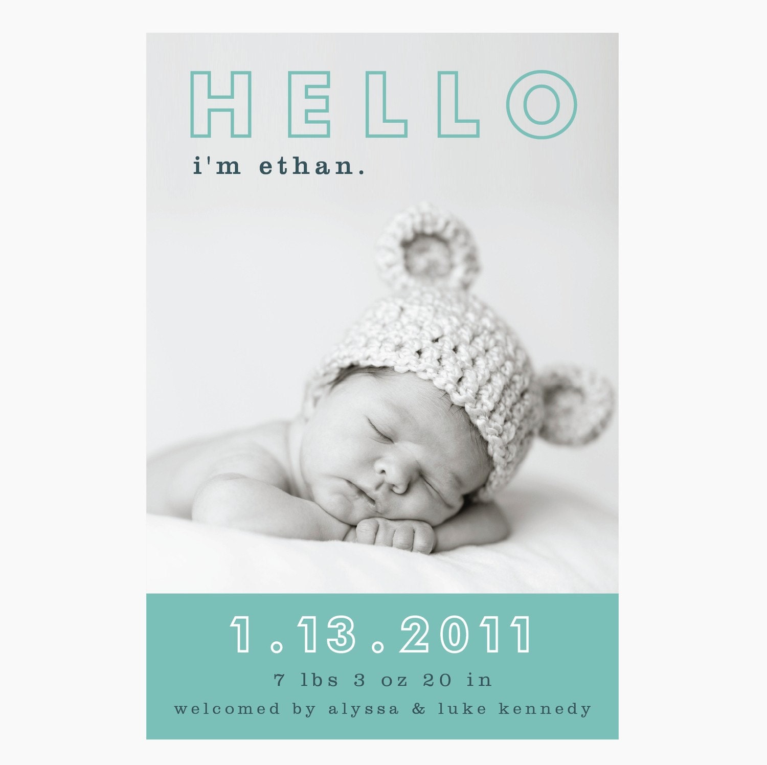 custom baby boy or girl photo birth announcement - hello