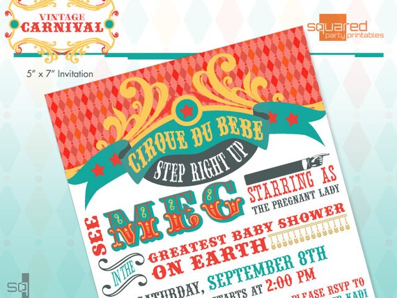 Vintage Circus Carnival Printable Baby Shower Invitation - DIY Print - Cirque du Bebe Il_570xn