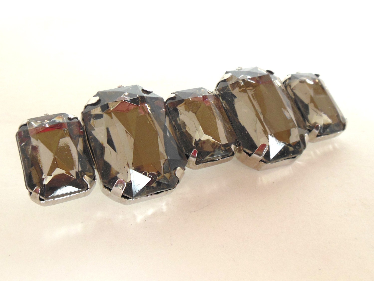 Vintage Rhinestone Brooch Large Gray in Silver 80's (item 55)