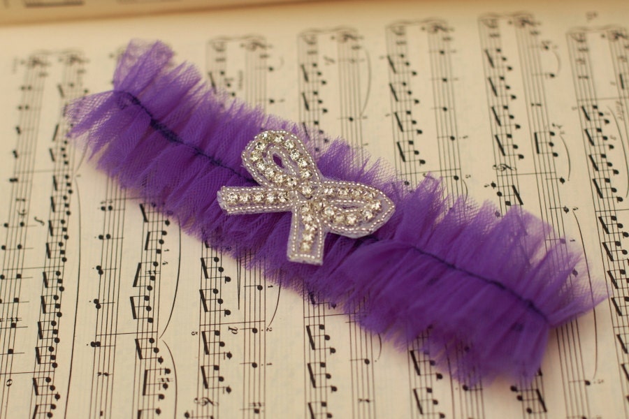 Wedding Garter Belt - Purple Tulle with rhinestones bow