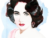 Elizabeth Taylor fashion illustration Portrait Limited Art Print Wall Home Decor