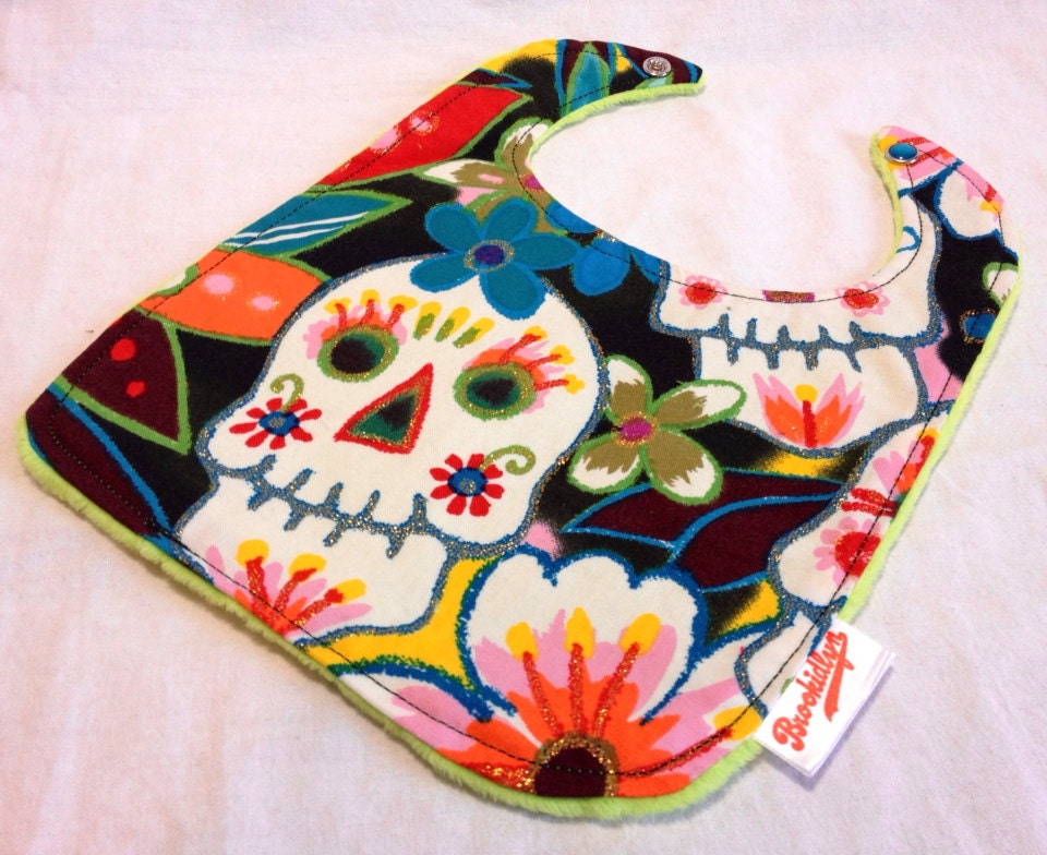 Black Sugar Skulls Green Bib