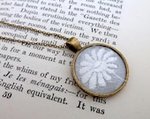 White Embroidery Vintage Handkerchief Pendant.  "Penny" Hanky Necklace.  hendersweet ooak.