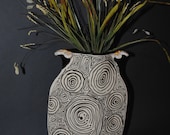 Tall Vase with black zentangle type pattern - KrisCravensPottery