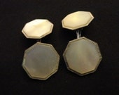 Vintage Cuff Links 1920s or 30s Men's or Women's - octagonal, silver or silver tone with inlaid Mother Of Pearl "Swank"