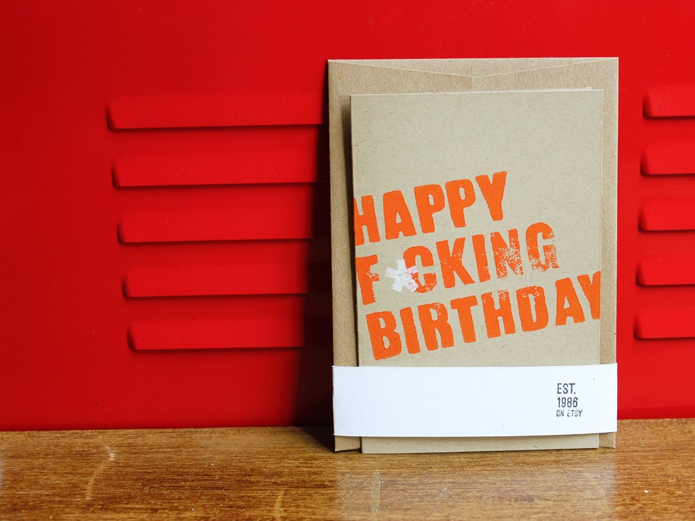 Happy Birthday, Linoleum Block Card with Envelope