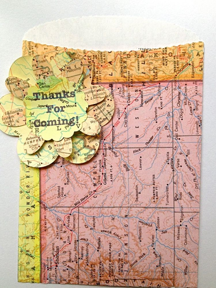 Thanks for Coming,Map Favor Bag,Vintage Map,Vintage Wedding, Favor Envelope,Set of 100,Destination Wedding, Graduation Party, Wedding Favor